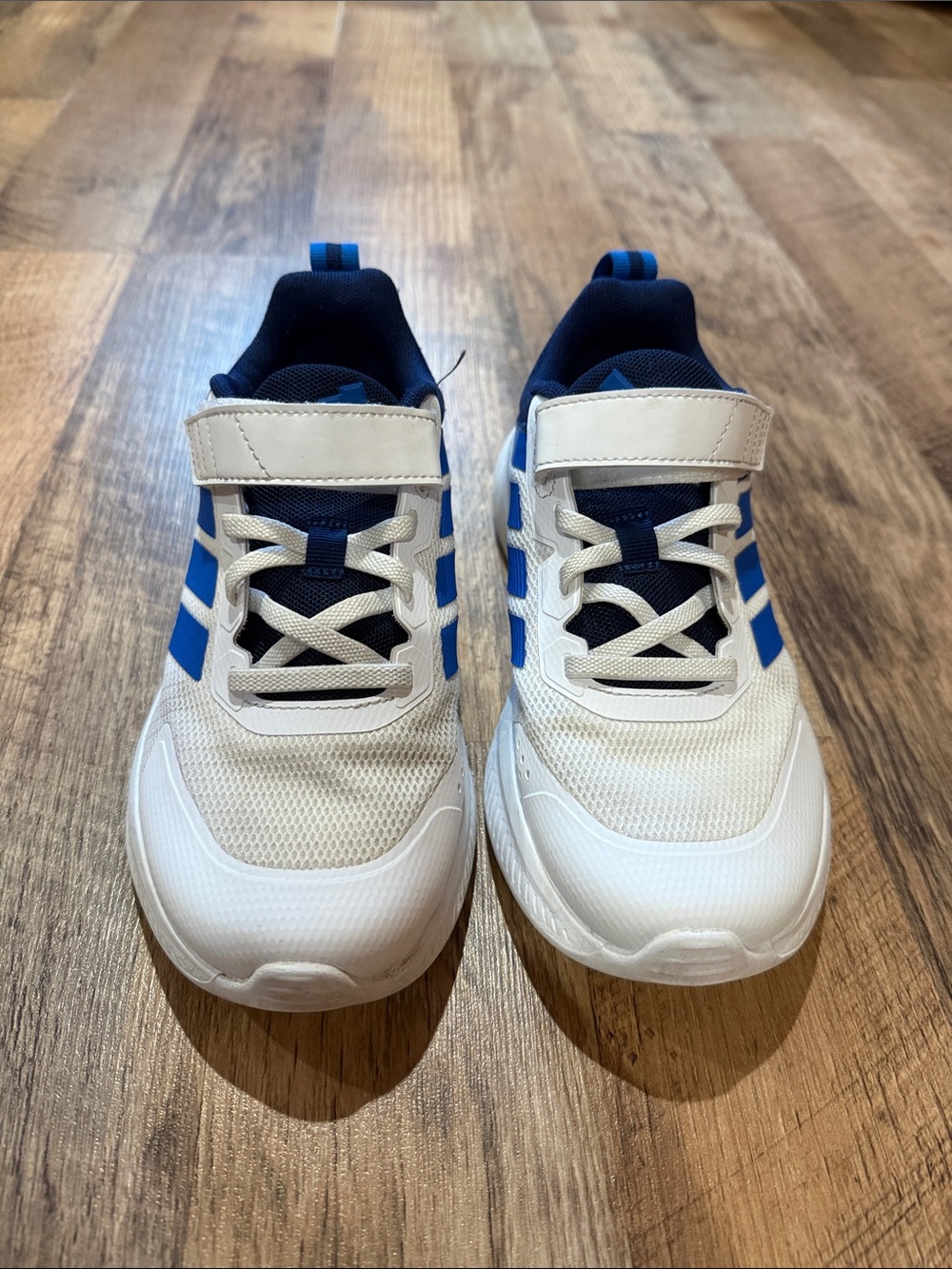 Kids White and Blue Adidas Athletic Sneakers - Size 2